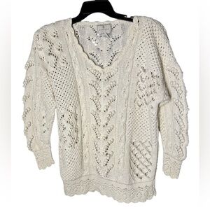 Express Tricot Vintage 90’s Women’s Handknitted White Chunky Tunic Sweater Sz L